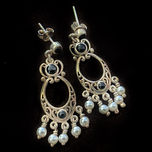 Silver Black and White Stoned Earrings - Picture 1 of 2